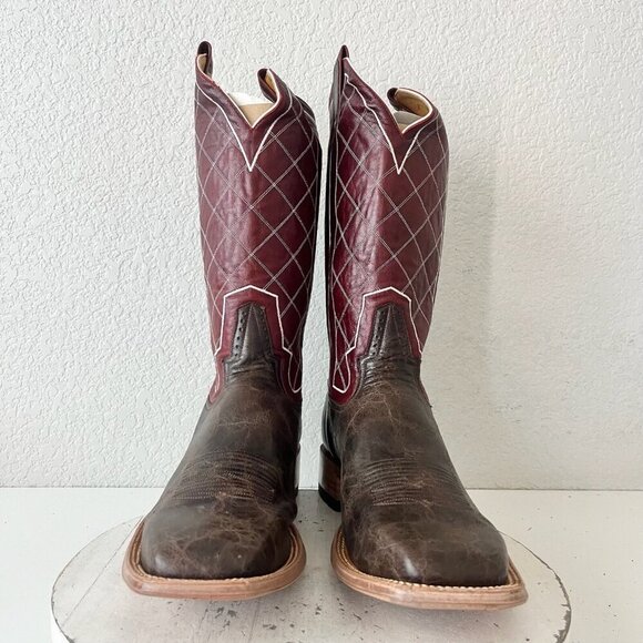 Rod Patrick Mens Cowboy Boots 14.5A Brown Mocha Bison Leather Square Toe Western - Picture 5 of 12